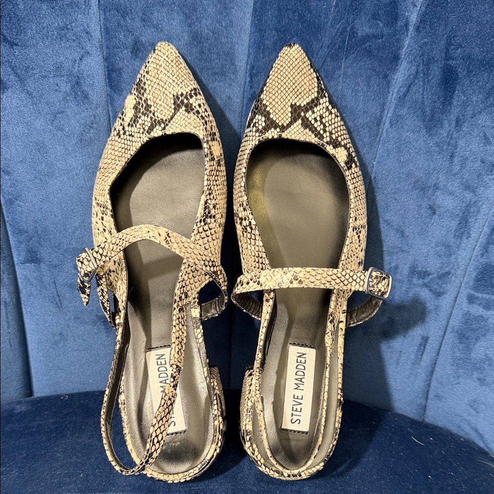 Steve Madden Beige Snake Print Slingback Flats